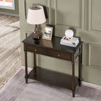 Console Table with 2 Drawers & Bottom Shelf – Blue / White / Walnut / Black / Dark Walnut, Solid Rubberwood, Single