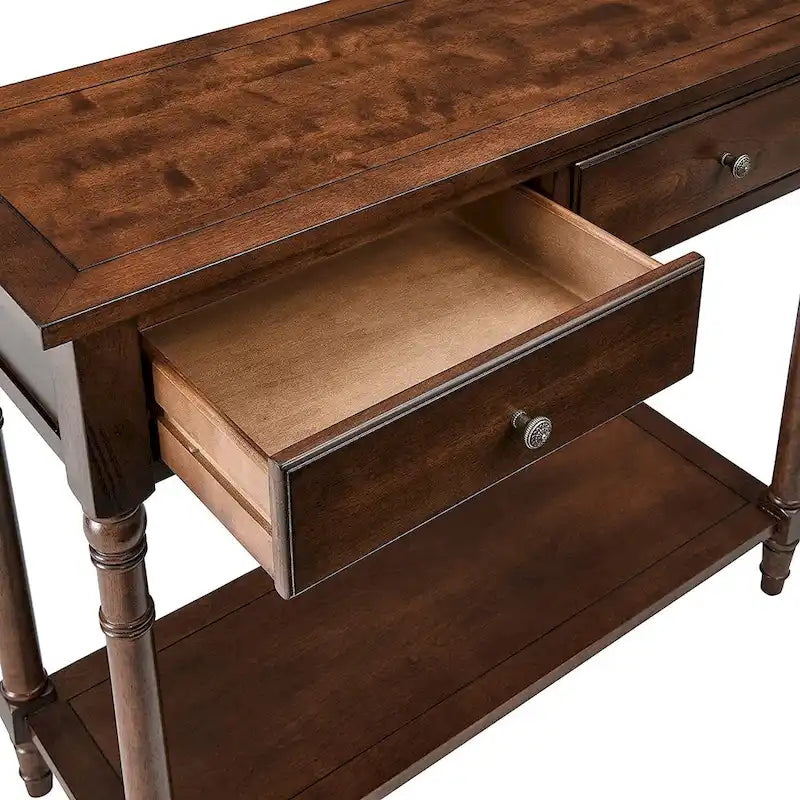 Console Table with 2 Drawers & Bottom Shelf – Blue / White / Walnut / Black / Dark Walnut, Solid Rubberwood, Single