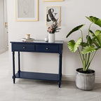 Console Table with 2 Drawers & Bottom Shelf – Blue / White / Walnut / Black / Dark Walnut, Solid Rubberwood, Single