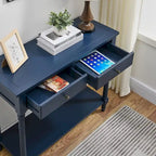 Console Table with 2 Drawers & Bottom Shelf – Blue / White / Walnut / Black / Dark Walnut, Solid Rubberwood, Single