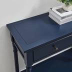 Console Table with 2 Drawers & Bottom Shelf – Blue / White / Walnut / Black / Dark Walnut, Solid Rubberwood, Single