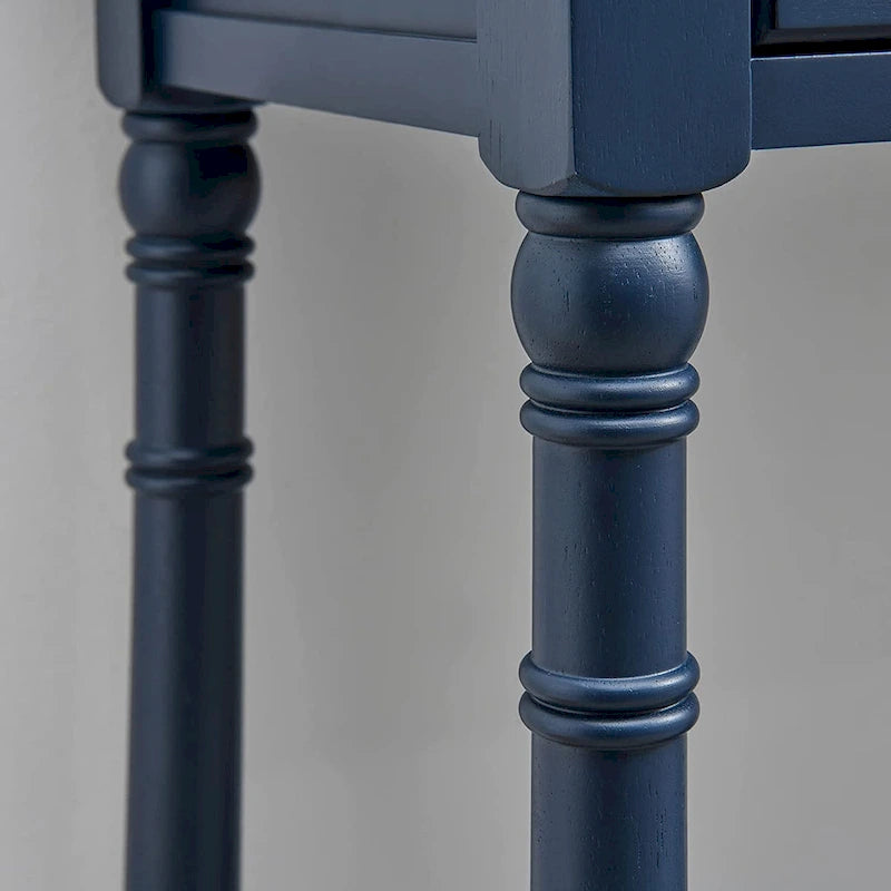 Console Table with 2 Drawers & Bottom Shelf – Blue / White / Walnut / Black / Dark Walnut, Solid Rubberwood, Single
