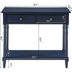 Console Table with 2 Drawers & Bottom Shelf – Blue / White / Walnut / Black / Dark Walnut, Solid Rubberwood, Single