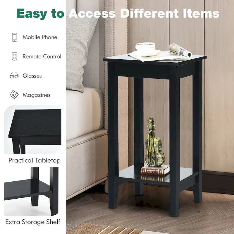 2-Tier End Table – White / Black, Wood & MDF, Modern Style, Single