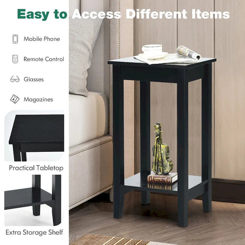 2-Tier End Table – White / Black, Wood & MDF, Modern Style, Single