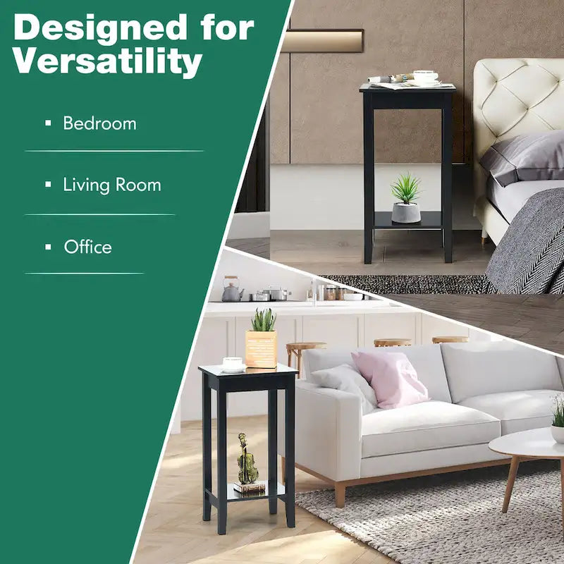 2-Tier End Table – White / Black, Wood & MDF, Modern Style, Single