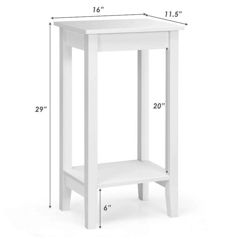 2-Tier End Table – White / Black, Wood & MDF, Modern Style, Single