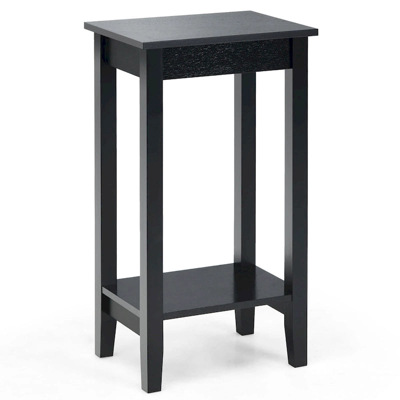 2-Tier End Table – White / Black, Wood & MDF, Modern Style, Single