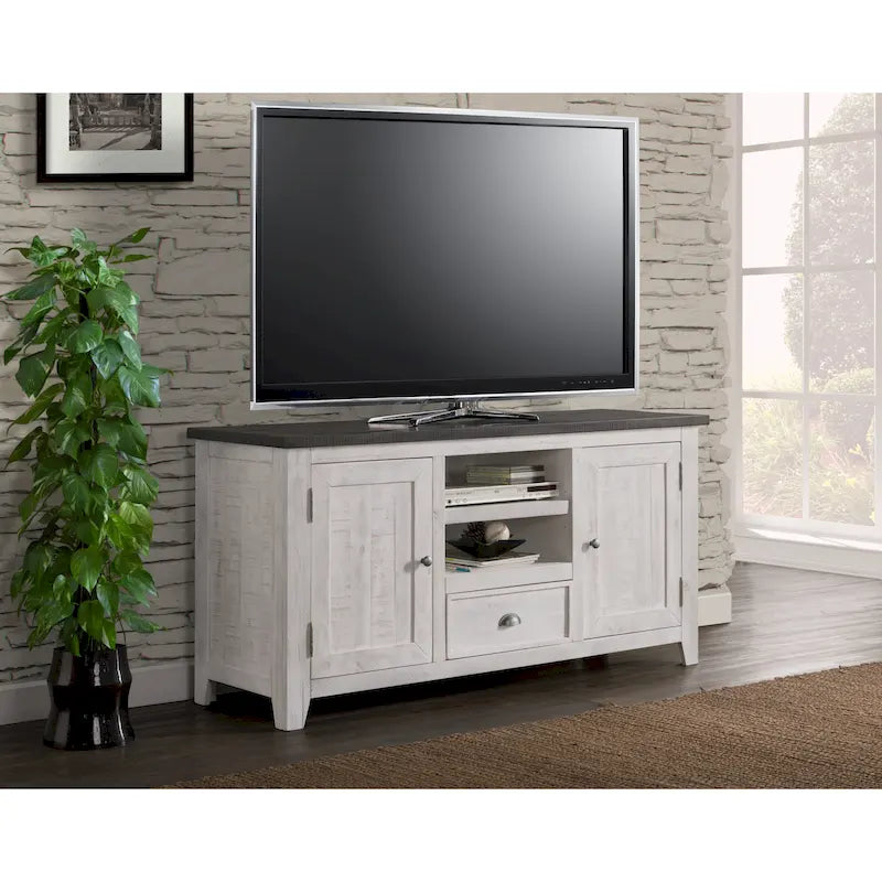 60" Solid Pine TV Stand – White & Grey / Natural / White / Black & Brown / Cream White & Brown, Farmhouse Rustic, Single