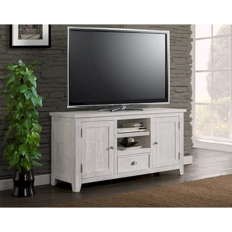 60" Solid Pine TV Stand – White & Grey / Natural / White / Black & Brown / Cream White & Brown, Farmhouse Rustic, Single