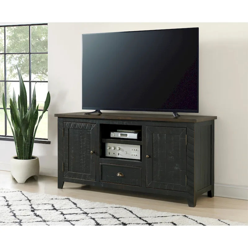 60" Solid Pine TV Stand – White & Grey / Natural / White / Black & Brown / Cream White & Brown, Farmhouse Rustic, Single
