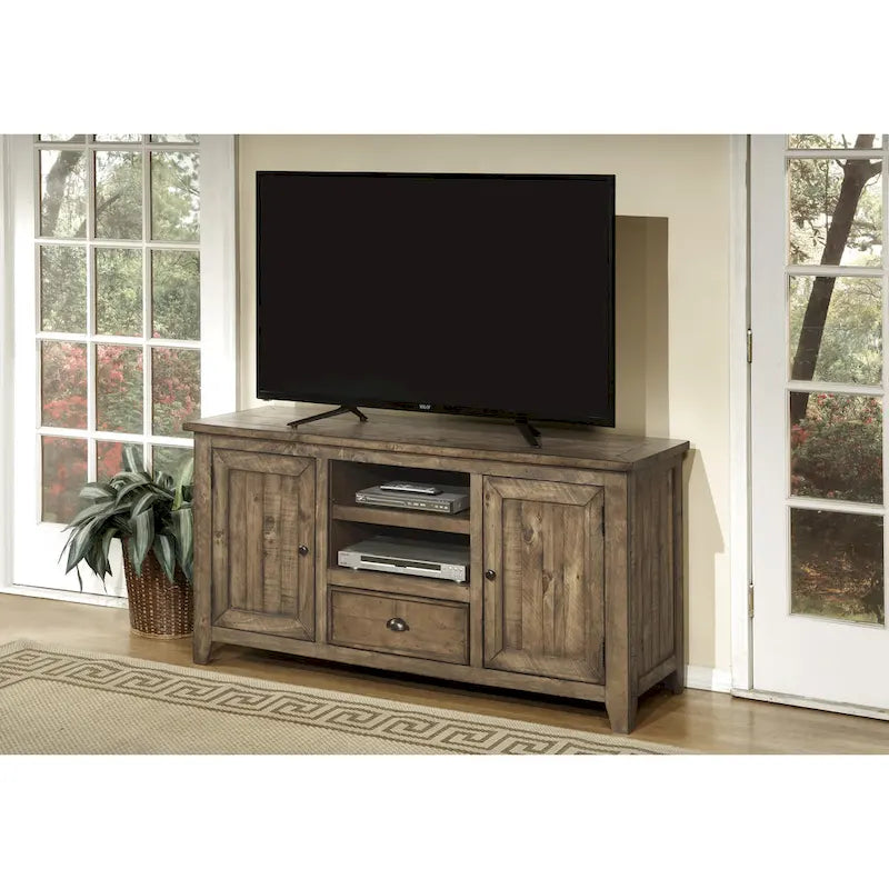 60" Solid Pine TV Stand – White & Grey / Natural / White / Black & Brown / Cream White & Brown, Farmhouse Rustic, Single