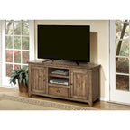 60" Solid Pine TV Stand – White & Grey / Natural / White / Black & Brown / Cream White & Brown, Farmhouse Rustic, Single