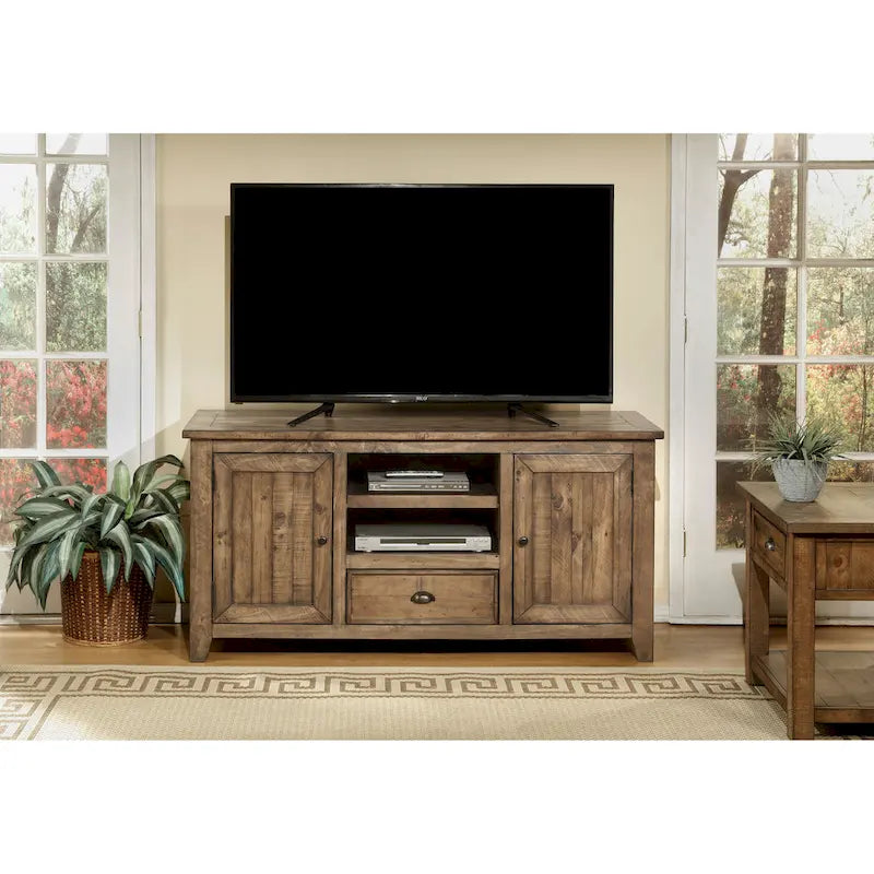 60" Solid Pine TV Stand – White & Grey / Natural / White / Black & Brown / Cream White & Brown, Farmhouse Rustic, Single