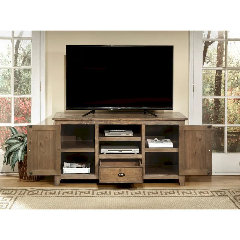 60" Solid Pine TV Stand – White & Grey / Natural / White / Black & Brown / Cream White & Brown, Farmhouse Rustic, Single