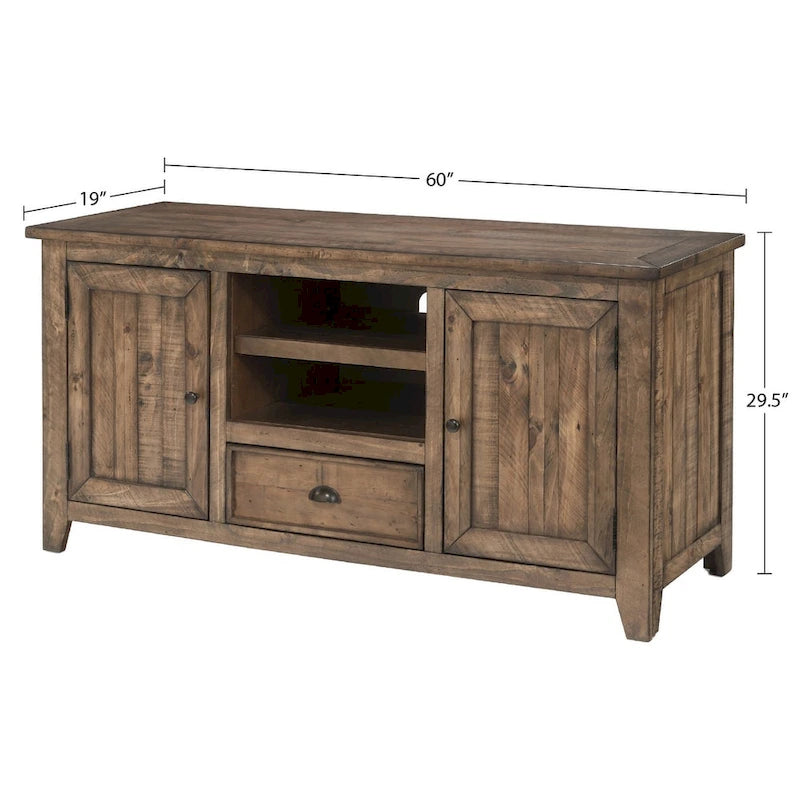 60" Solid Pine TV Stand – White & Grey / Natural / White / Black & Brown / Cream White & Brown, Farmhouse Rustic, Single