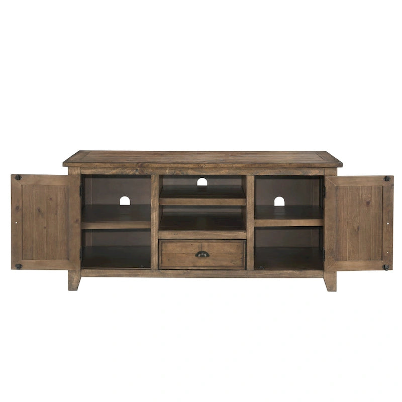 60" Solid Pine TV Stand – White & Grey / Natural / White / Black & Brown / Cream White & Brown, Farmhouse Rustic, Single