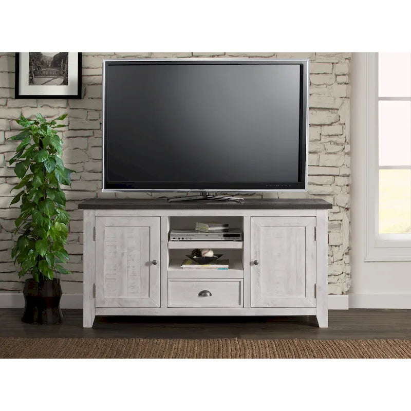 60" Solid Pine TV Stand – White & Grey / Natural / White / Black & Brown / Cream White & Brown, Farmhouse Rustic, Single
