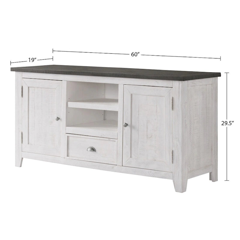 60" Solid Pine TV Stand – White & Grey / Natural / White / Black & Brown / Cream White & Brown, Farmhouse Rustic, Single