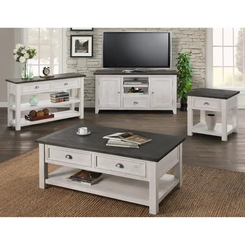 60" Solid Pine TV Stand – White & Grey / Natural / White / Black & Brown / Cream White & Brown, Farmhouse Rustic, Single