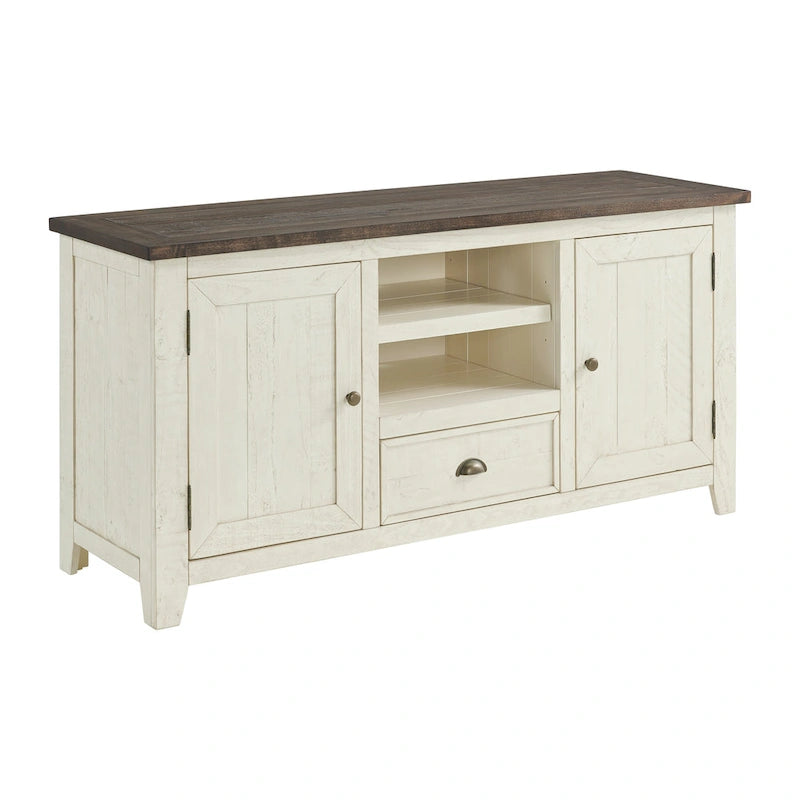 60" Solid Pine TV Stand – White & Grey / Natural / White / Black & Brown / Cream White & Brown, Farmhouse Rustic, Single