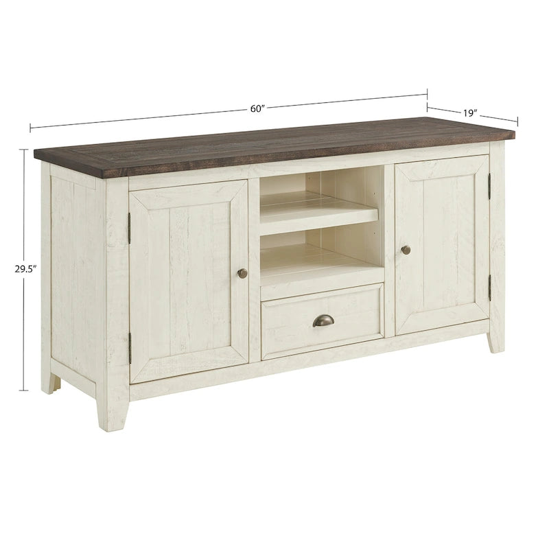 60" Solid Pine TV Stand – White & Grey / Natural / White / Black & Brown / Cream White & Brown, Farmhouse Rustic, Single
