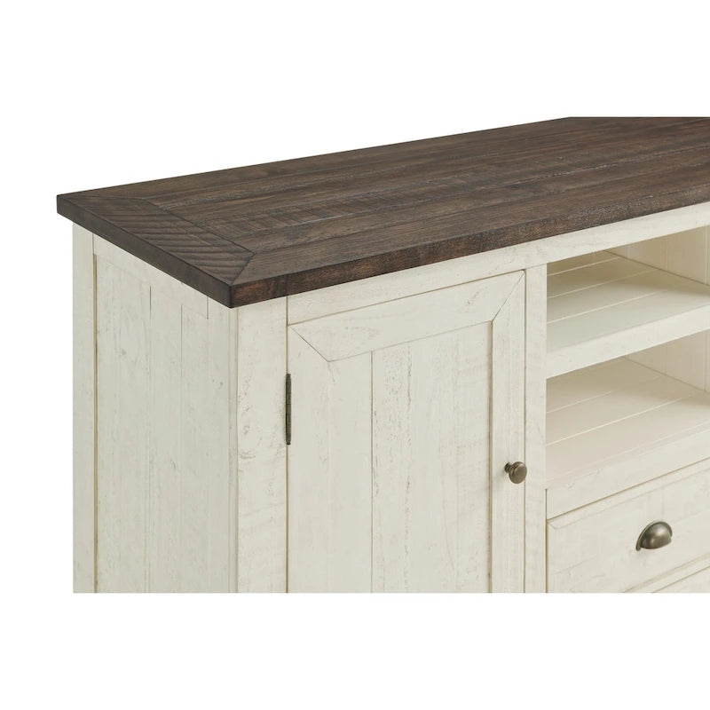 60" Solid Pine TV Stand – White & Grey / Natural / White / Black & Brown / Cream White & Brown, Farmhouse Rustic, Single
