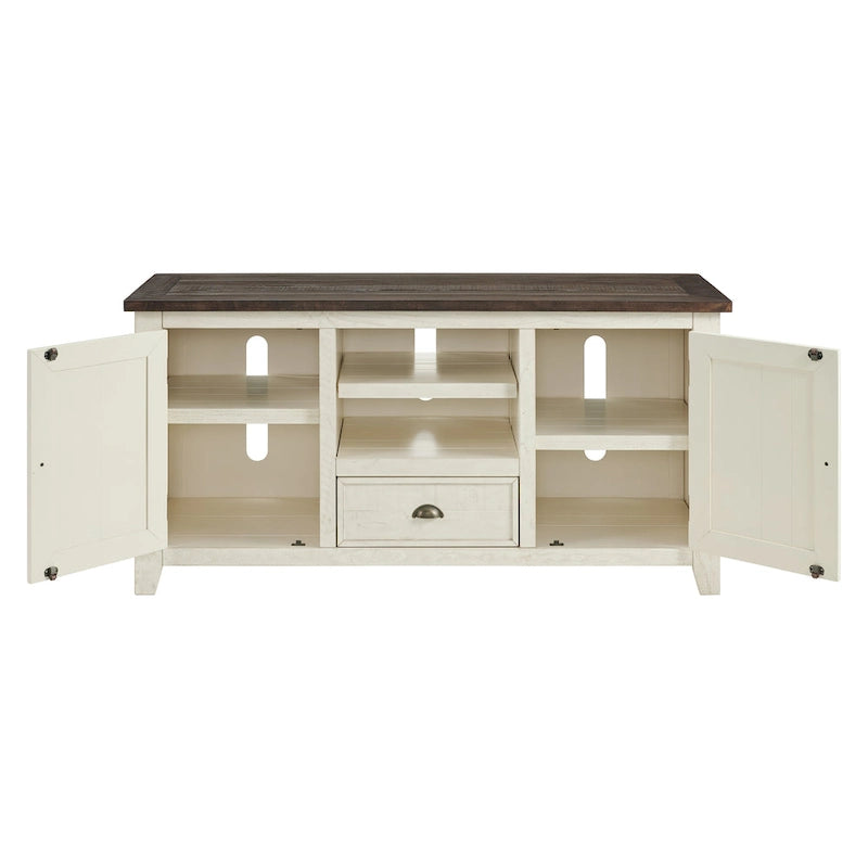 60" Solid Pine TV Stand – White & Grey / Natural / White / Black & Brown / Cream White & Brown, Farmhouse Rustic, Single