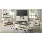 60" Solid Pine TV Stand – White & Grey / Natural / White / Black & Brown / Cream White & Brown, Farmhouse Rustic, Single