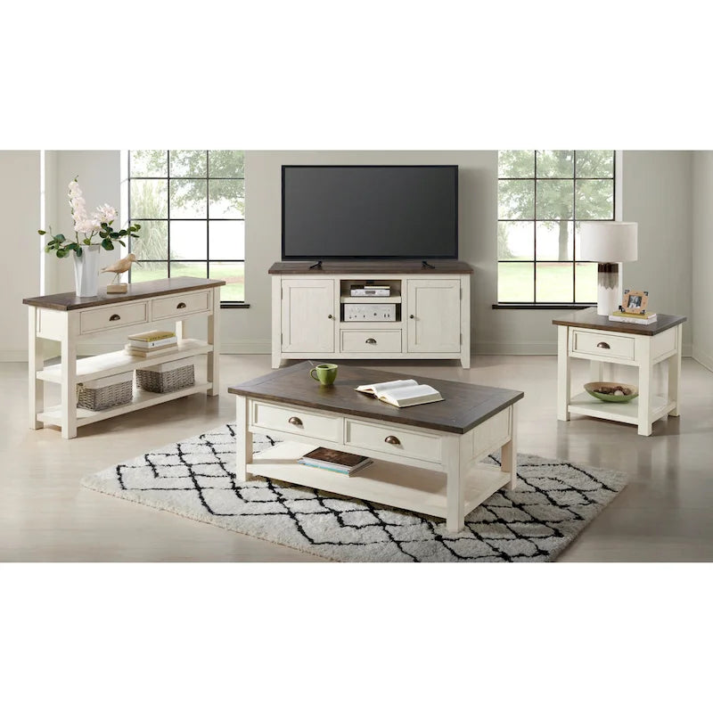 60" Solid Pine TV Stand – White & Grey / Natural / White / Black & Brown / Cream White & Brown, Farmhouse Rustic, Single