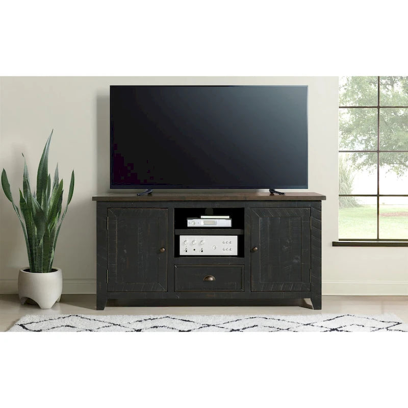 60" Solid Pine TV Stand – White & Grey / Natural / White / Black & Brown / Cream White & Brown, Farmhouse Rustic, Single