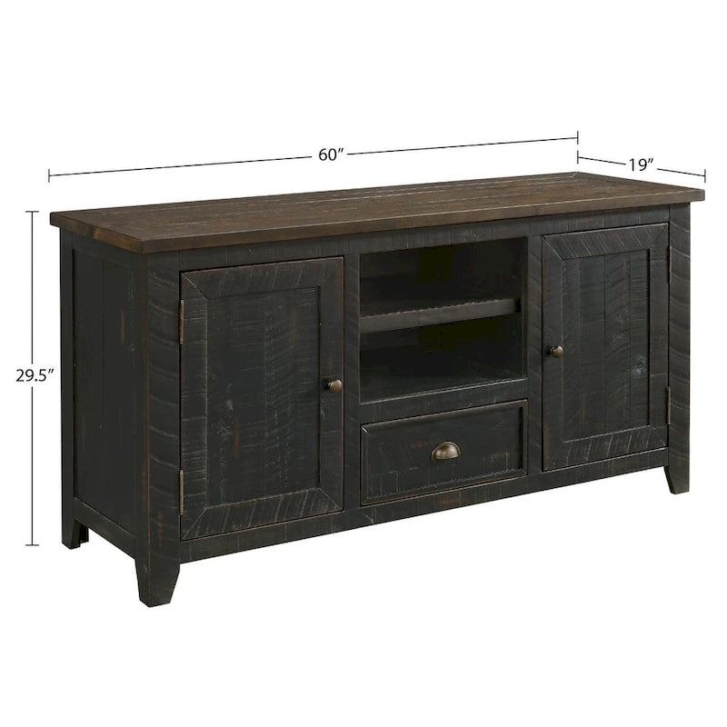60" Solid Pine TV Stand – White & Grey / Natural / White / Black & Brown / Cream White & Brown, Farmhouse Rustic, Single