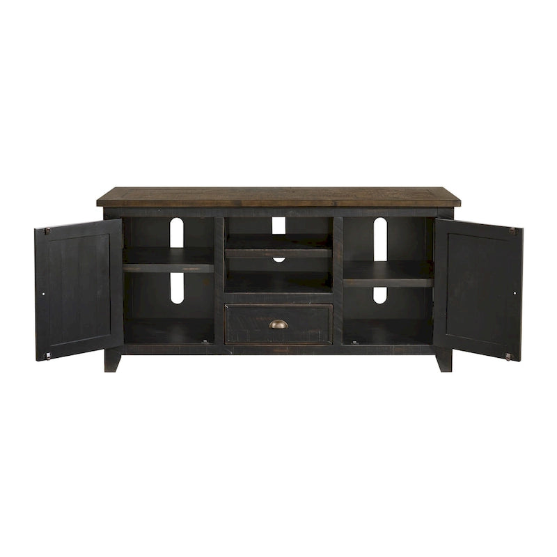 60" Solid Pine TV Stand – White & Grey / Natural / White / Black & Brown / Cream White & Brown, Farmhouse Rustic, Single