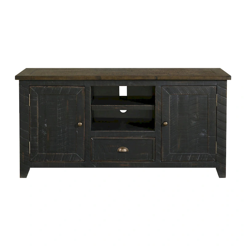 60" Solid Pine TV Stand – White & Grey / Natural / White / Black & Brown / Cream White & Brown, Farmhouse Rustic, Single