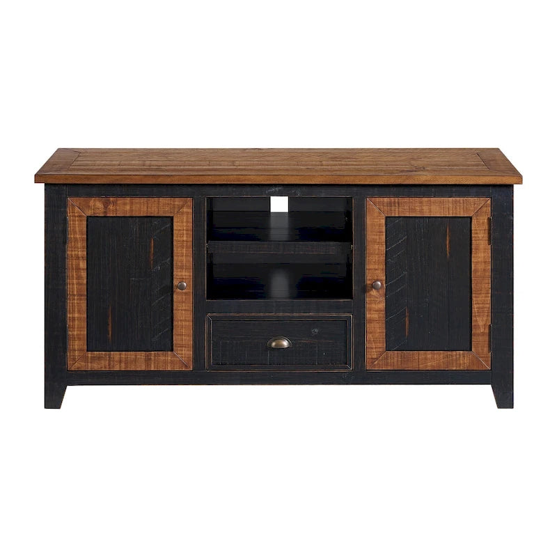 60" Solid Pine TV Stand – White & Grey / Natural / White / Black & Brown / Cream White & Brown, Farmhouse Rustic, Single