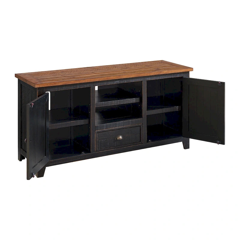60" Solid Pine TV Stand – White & Grey / Natural / White / Black & Brown / Cream White & Brown, Farmhouse Rustic, Single