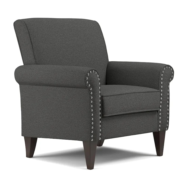 Transitional Upholstered Arm Chair – Taupe-Grey / Caribbean Blue / Charcoal Grey, Nail Head Trim, Single