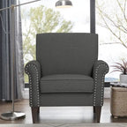 Transitional Upholstered Arm Chair – Taupe-Grey / Caribbean Blue / Charcoal Grey, Nail Head Trim, Single