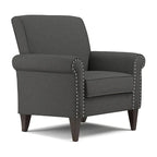 Transitional Upholstered Arm Chair – Taupe-Grey / Caribbean Blue / Charcoal Grey, Nail Head Trim, Single