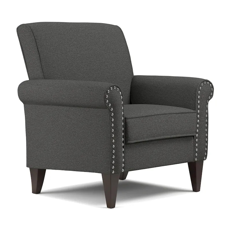 Transitional Upholstered Arm Chair – Taupe-Grey / Caribbean Blue / Charcoal Grey, Nail Head Trim, Single