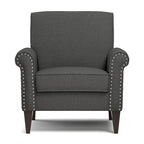 Transitional Upholstered Arm Chair – Taupe-Grey / Caribbean Blue / Charcoal Grey, Nail Head Trim, Single