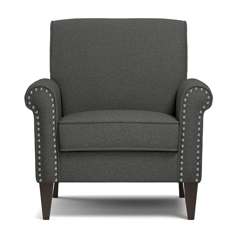 Transitional Upholstered Arm Chair – Taupe-Grey / Caribbean Blue / Charcoal Grey, Nail Head Trim, Single