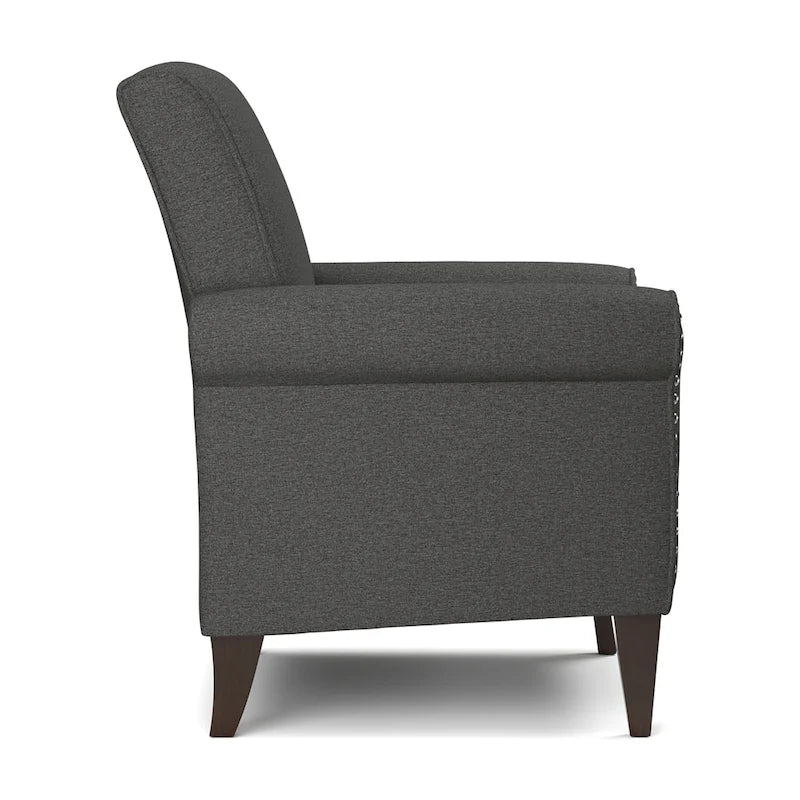 Transitional Upholstered Arm Chair – Taupe-Grey / Caribbean Blue / Charcoal Grey, Nail Head Trim, Single