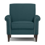 Transitional Upholstered Arm Chair – Taupe-Grey / Caribbean Blue / Charcoal Grey, Nail Head Trim, Single