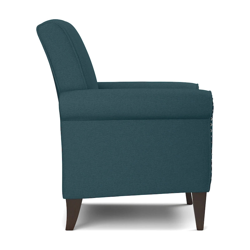 Transitional Upholstered Arm Chair – Taupe-Grey / Caribbean Blue / Charcoal Grey, Nail Head Trim, Single