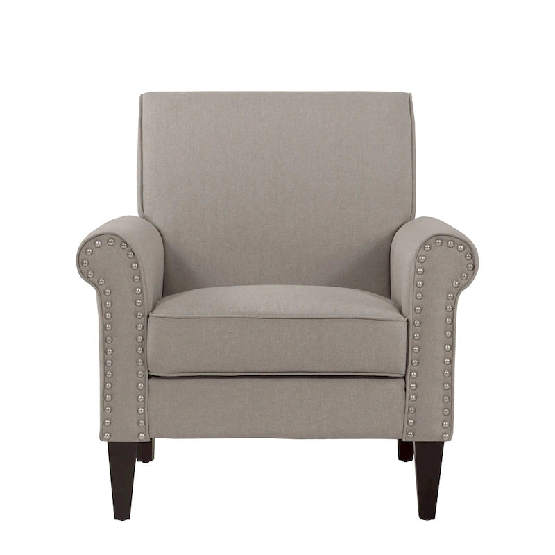 Transitional Upholstered Arm Chair – Taupe-Grey / Caribbean Blue / Charcoal Grey, Nail Head Trim, Single