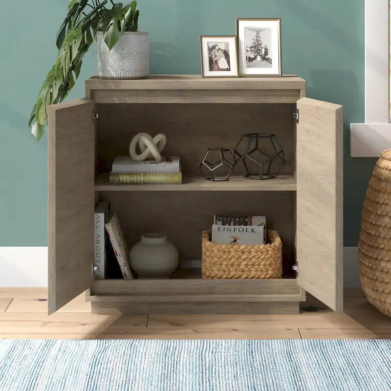 30" Rectangular Accent Cabinet with 2 Doors – Antiqued Gray Oak / Black Grain / White / Alder White, Single-Person Assembly