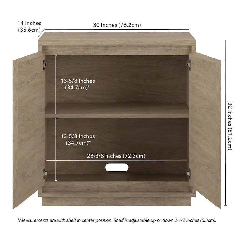 30" Rectangular Accent Cabinet with 2 Doors – Antiqued Gray Oak / Black Grain / White / Alder White, Single-Person Assembly