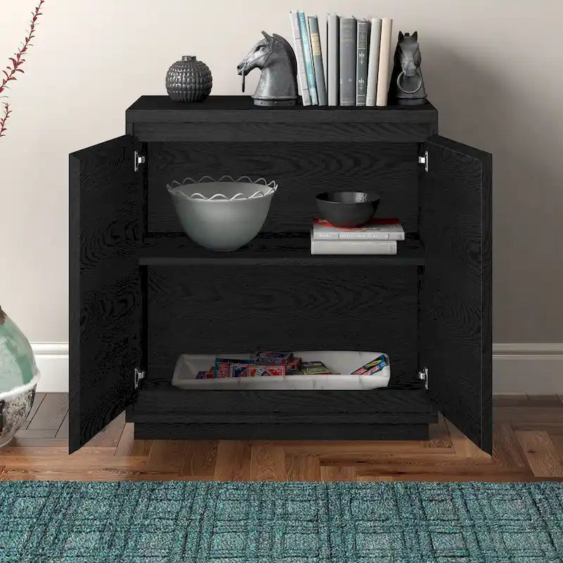 30" Rectangular Accent Cabinet with 2 Doors – Antiqued Gray Oak / Black Grain / White / Alder White, Single-Person Assembly