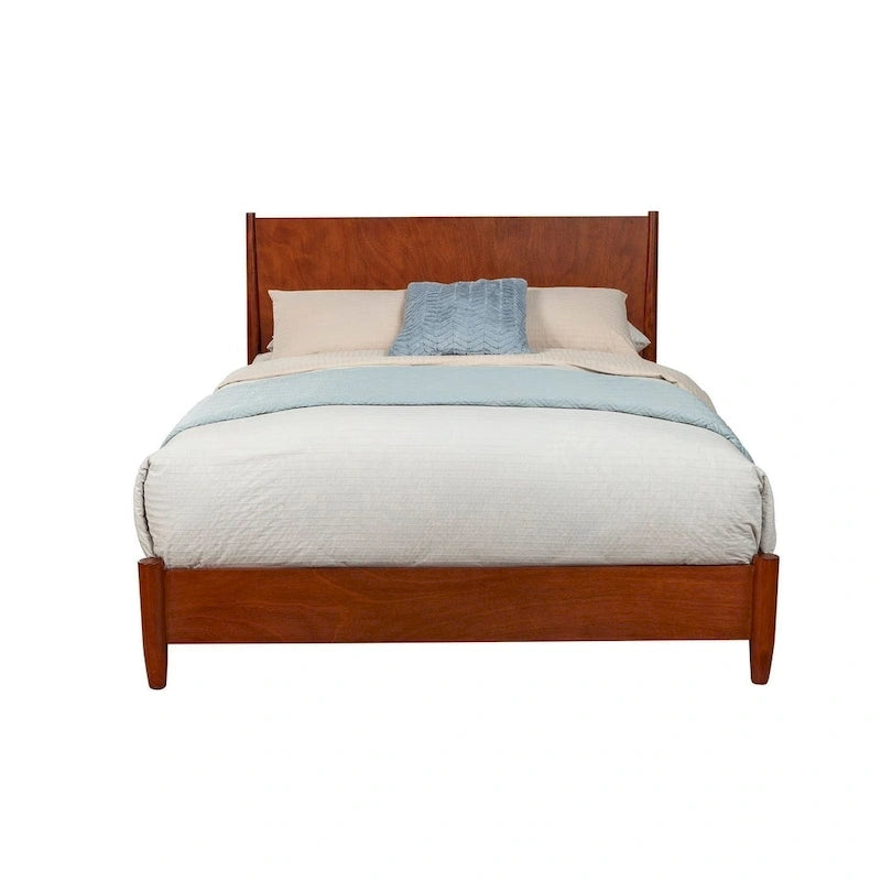 Solid Mahogany Platform Bed – Acorn Brown / White, Mid-Century Style, Full / Queen / King / Cal King